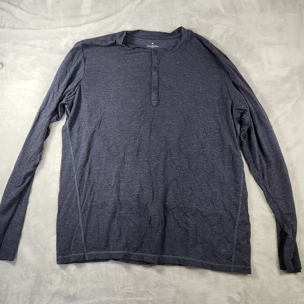 Fabletics Henley Shirt Mens Size XL Performance Workout Gym Polyester Blend Blue